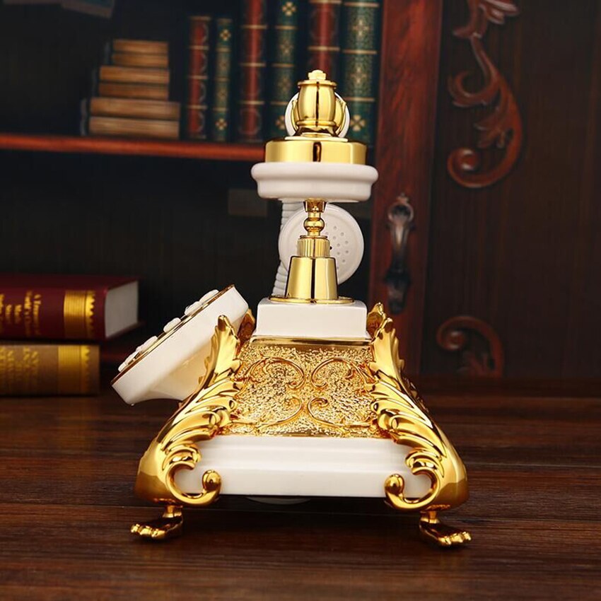 Telefono fisso in stile europeo telefono fisso classico vecchio stile con sistema FSK/DTMF, ID chiamante, oro bianco