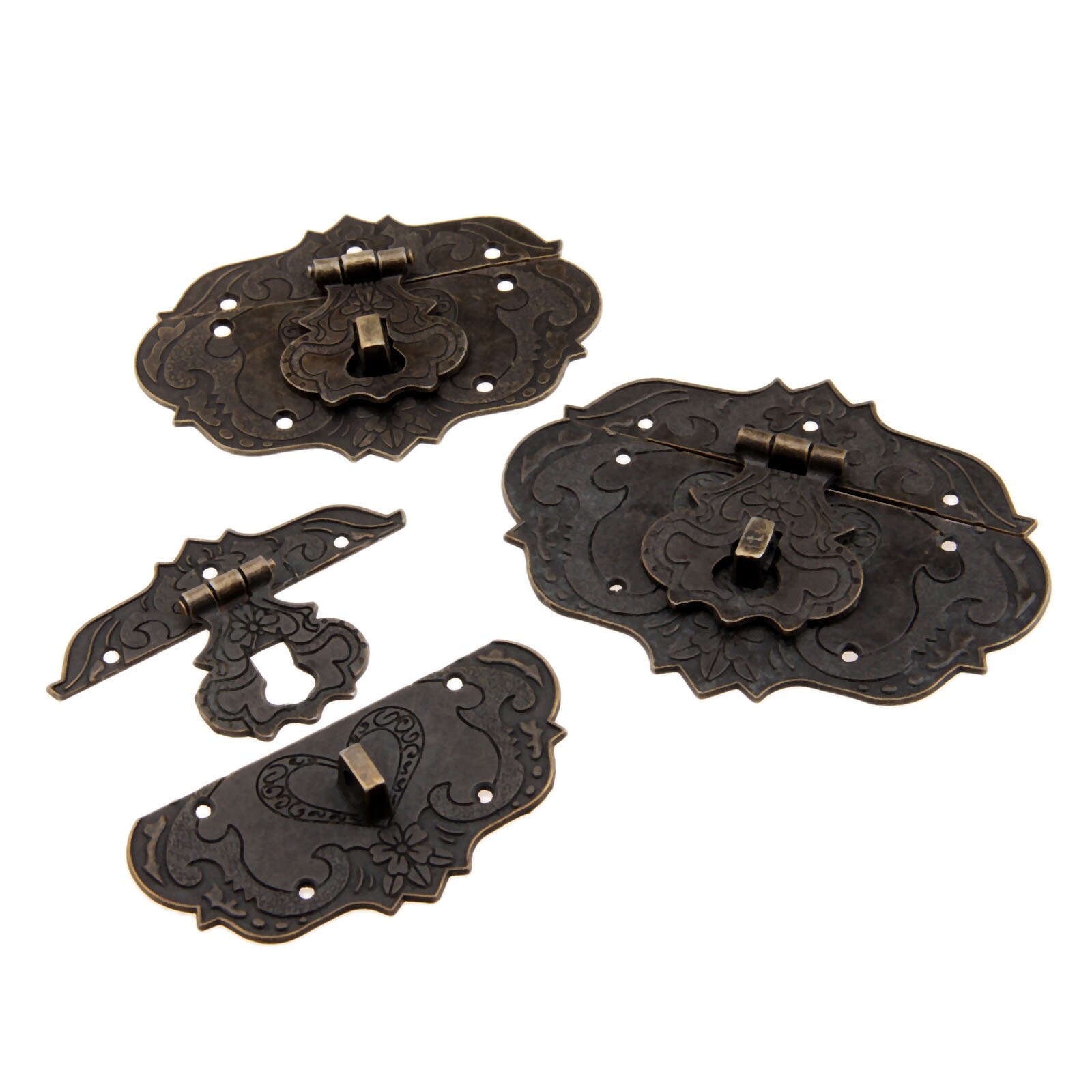 Cerrojo de caja de bronce antiguo de 3 tamaños, pestillo decorativo Vintage, caja de joyería de madera, cerrojo, almohadilla, candado para el pecho