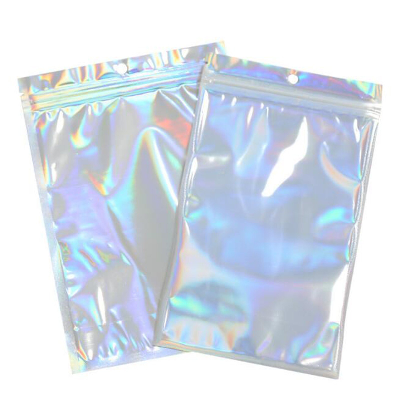 100Pcs/pack Plastic Bag Aluminum Foil Hologram Food Pouch Small Water Proof Zipper Reclosable Pouches Zipper Storage Bags