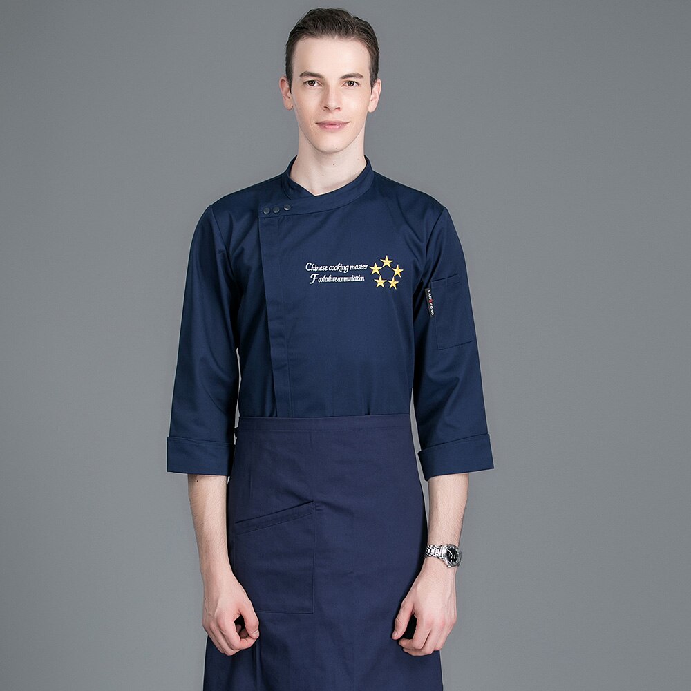 restaurant kokkeuniformer unisex hotellkjøkken kokkeskjorter cateringkokk arbeidsklær menn komfyrskjorter 4 farger hvis: Blå / Xxxl