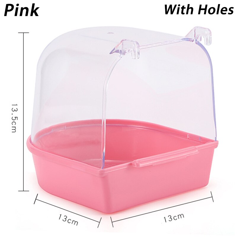 Cube de bain à oiseau suspendu, baignoire pour perroquet, boîte de douche, Cage, accessoire pour petit oiseau, canari, Budgerigar, Cockatiel, accessoires pour animaux de compagnie: Pink-With Holes