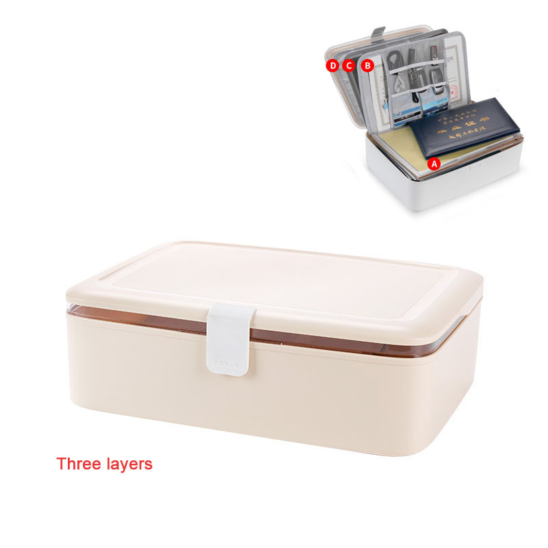 Office File Documents Box Container Bills Folder Multilayer Storage Bag Larger Capacity Briefcase Business Material Organize: B 3 layer Beige