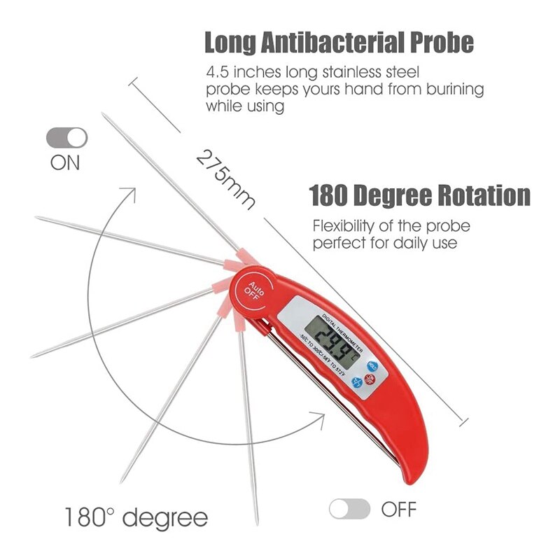 Direct afleesbare vleesthermometer - beste ultrasnelle thermometer met kalibratie voor keuken, koken, grillen en barbecueën