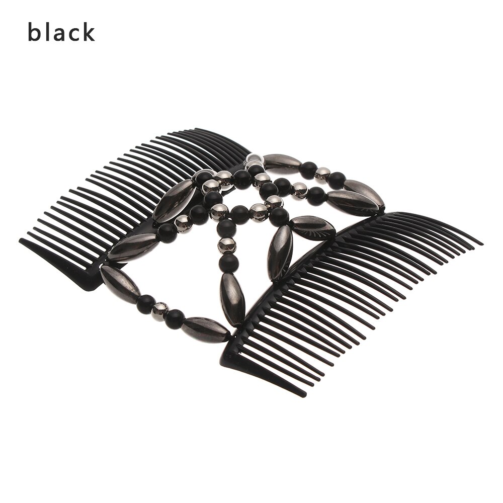 1PC Magie Haar Kamm strecken Doppel Kamm Perlen Haar Clip Elastische Haarnadel Klaue Brötchen Hersteller Headwear Frauen DIY Haar Styling Werkzeuge: Schwarz