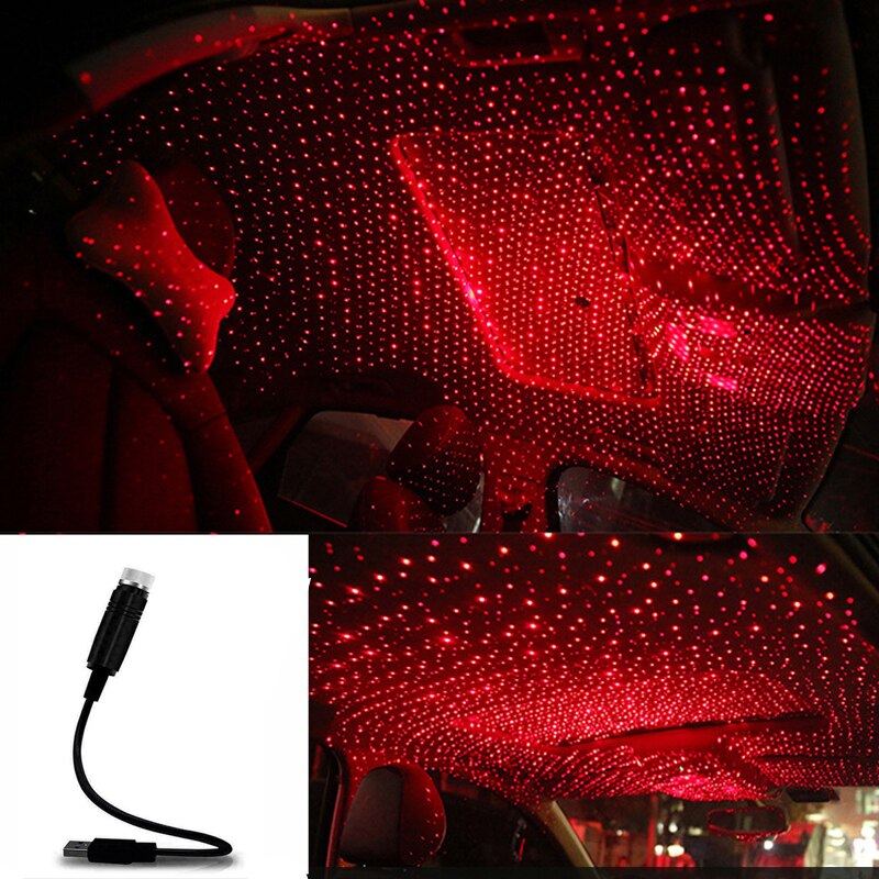 Mini Led Auto Dak Ster Verlichting Nachtverlichting Projector Licht Interieur Ambient Night Sterrenhemel Usb Led Decoratieve Verlichting: red one mode
