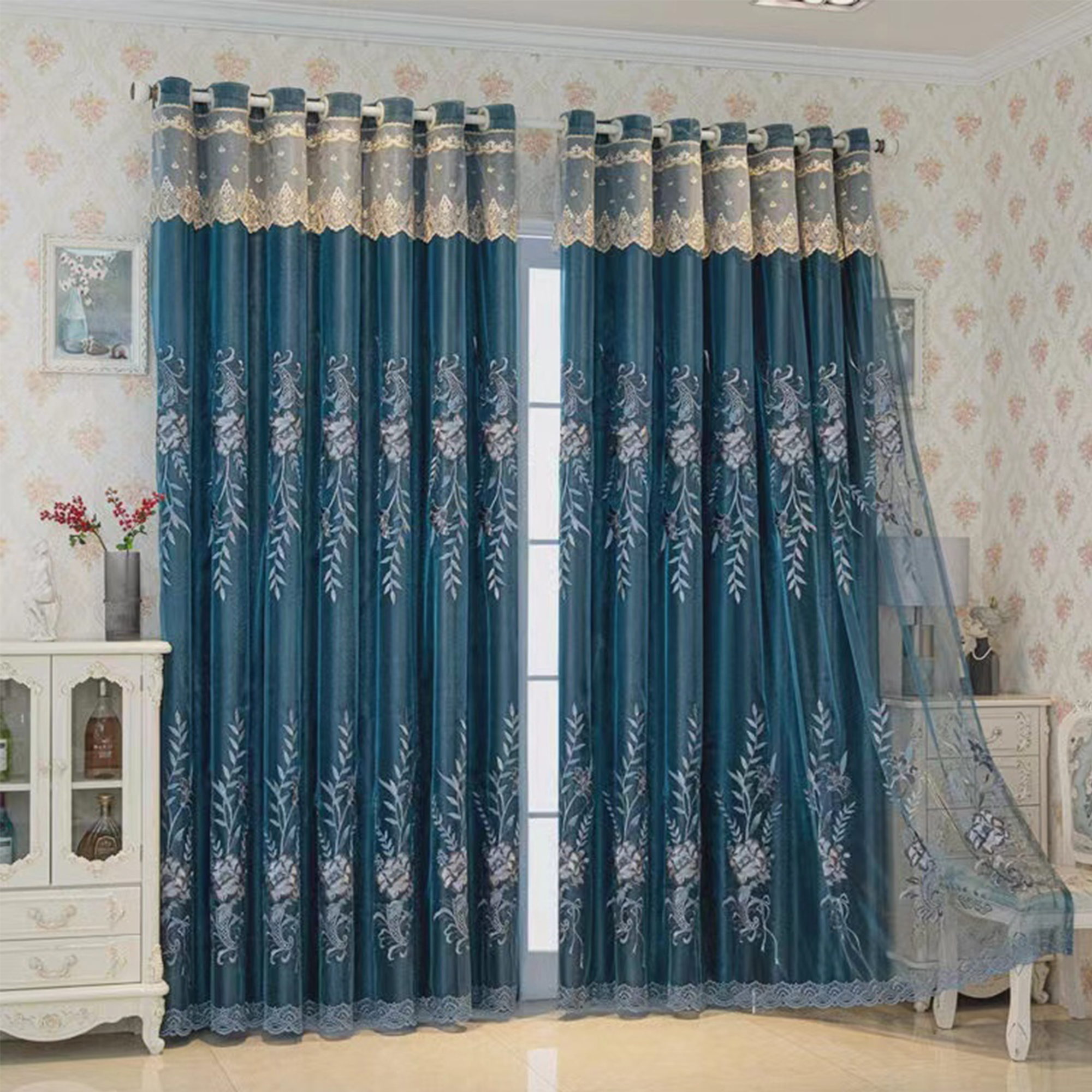 Rideau brodé de luxe moderne, Protection solaire bloquant la lumière, idéal pour le salon de la chambre à coucher, accessoire de décoration pour la maison, 1 pièce