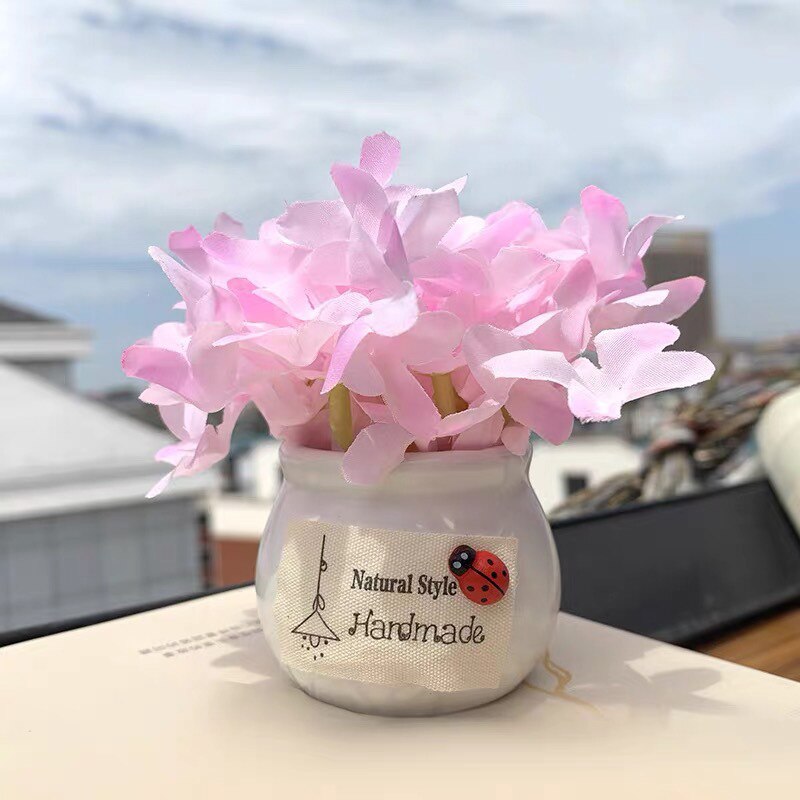 Auto Dashboard Ornament Mini Simulatie Bloem Plant Decoratie Keramische & Doek 5.5*5.5*10Cm DFDS889: cherry blossoms  whi