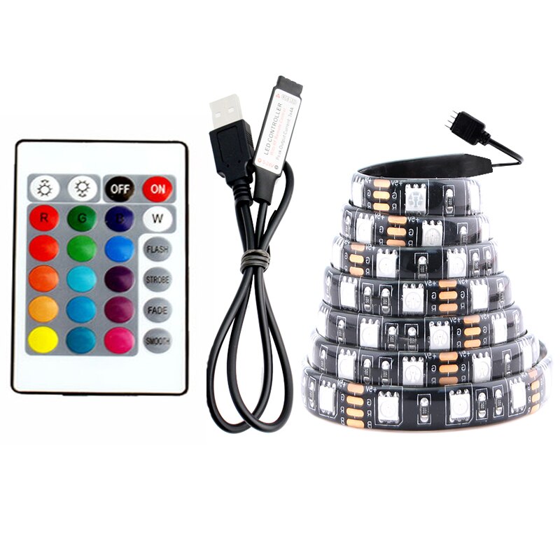 USB 5V 5050 LED Strip RGB Light Diode Bpcb 50CM-5M Waterproof With LED Controller Bluetooth Music Remote DC 5V LED Strip 60LED/M: 24Key Controller Set / 3m-waterproof