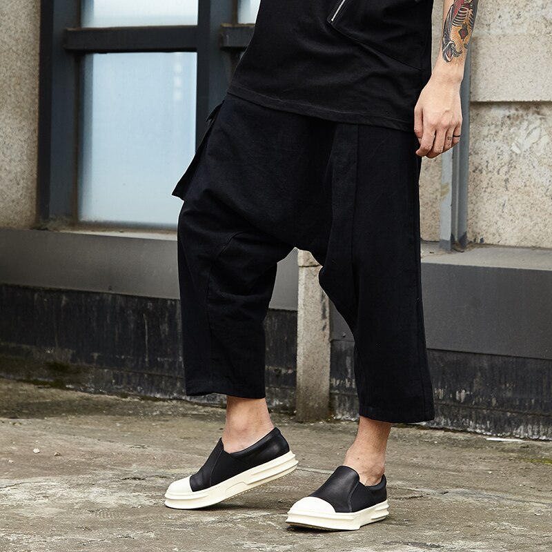 Homme Streetwear Hip Hop Punk gothique Kimono pantalon hommes été coton lin lâche décontracté noir bas entrejambe Harem Cross pantalon