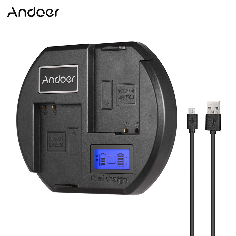 Andoer Fast Charger Dual-Channel Camera Batterij Oplader Digitale Lcd Display Usb Ingang Voor Nikon EN-EL14 Batterij