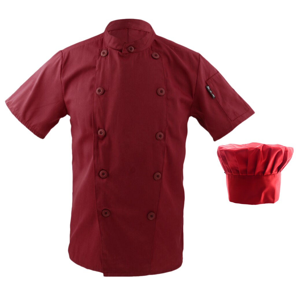 Clothing Jacket Chef Cook Chef Uniform Kitchen With Cats Short Sleeves Red