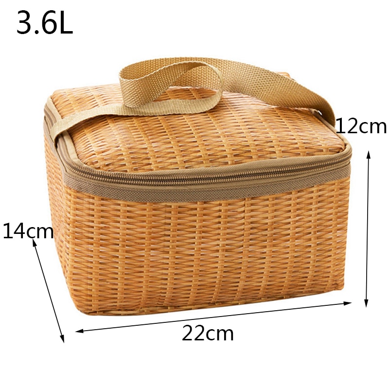 3.6L borse termiche per il raffreddamento borsa da pranzo in Rattan per donna bambini uomo Picnic borse portatili confezione isolata