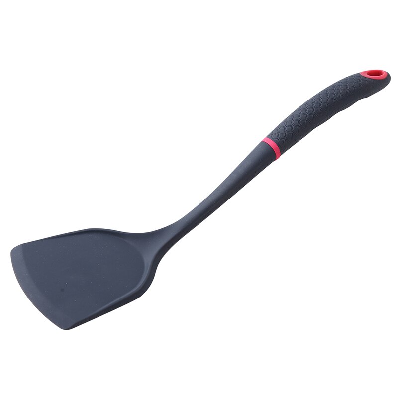 Hoge temperatuur kooklepel schep keukengereedschap antiaanbakpan speciale spatel kookschep siliconen chinese schep: Zwart en rood