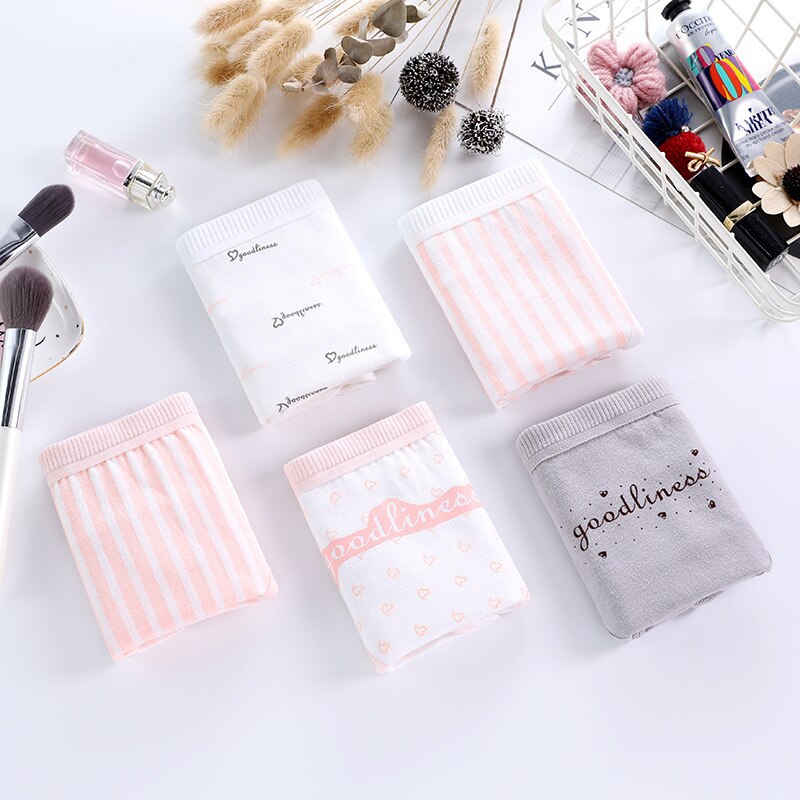 Vrouwen Katoenen Ondergoed Zacht Meisjes Brief Gedrukt Gestreepte Slipje Slips Vrouwelijke Menstruatie Lingerie