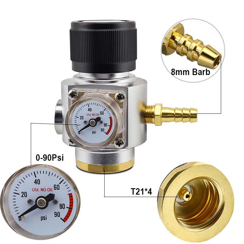 5/16&quot; PVC Gas Line Assembly,0-90 PSI Soda Bottle CO2 Mini Gas Regulator with Relief Valve T21*4 - Homebrew Draft Beer Dispensing