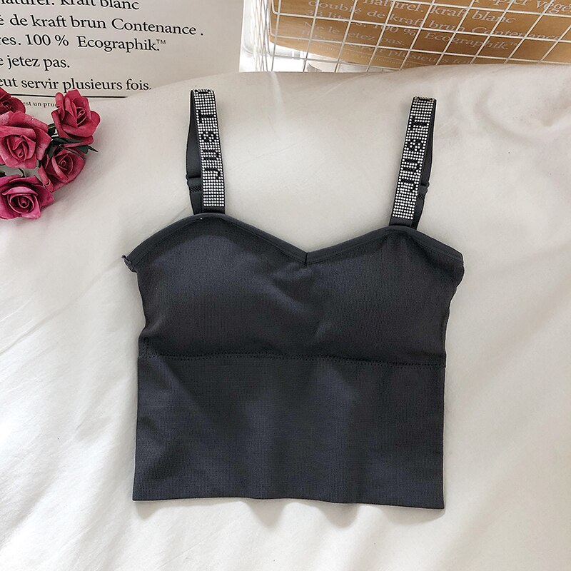 Sexy Lingerie Comfort Draadloze Bras Voor Vrouwen Ondergoed Naadloze Push Up Bralette Sexy Brief Strass Beha: Dark Grey