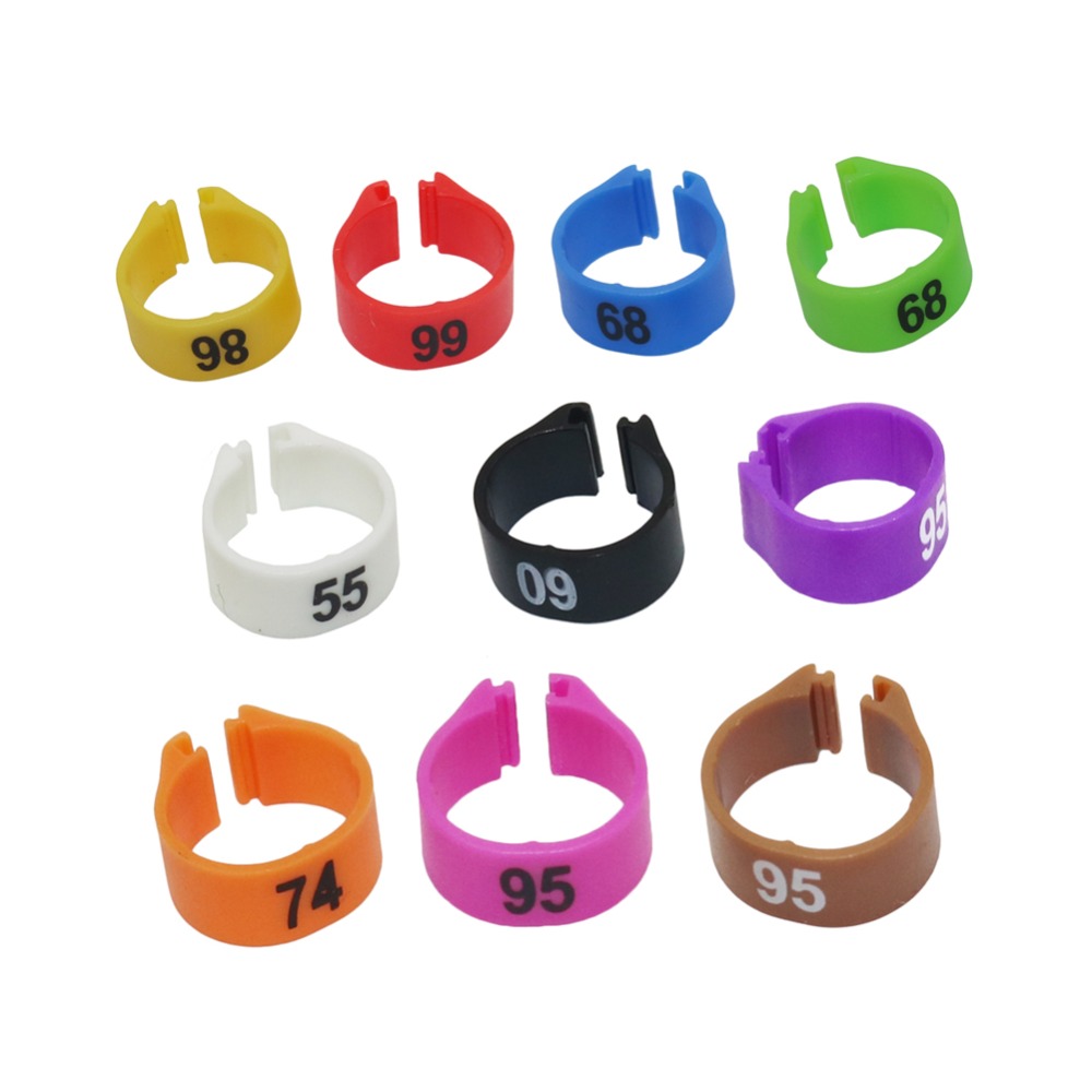 12Mm/14Mm Papegaai Voetring Papegaai Harnas Vogel Voeden Levert NO.1-100 Digitale Mark Ring 10 Kleuren Vogel harnas 100 Pcs