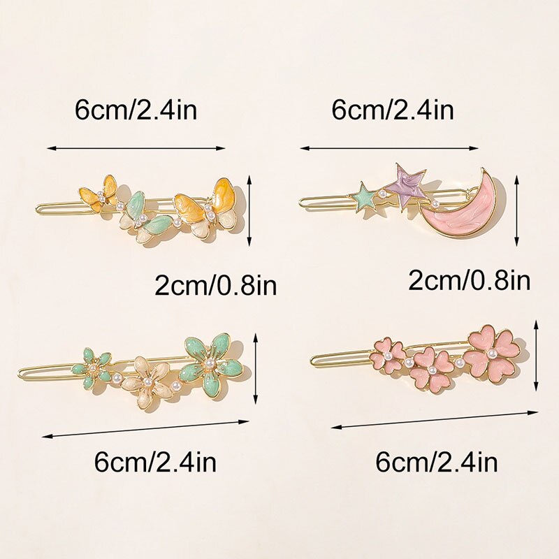 Vintage coloré perle épingles à cheveux géométrique papillon fleurs étoiles lune style pinces à cheveux doux coréen Barrette cheveux accessoires
