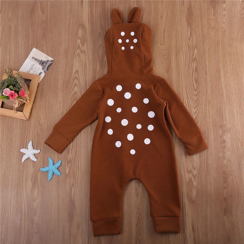 Baby Bruin 3D Herten Romper Katoen Herfst Sika Herten Lange Mouwen Meisje Jongen Kleding Leuke Winter Hooded Jumpsuit Baby