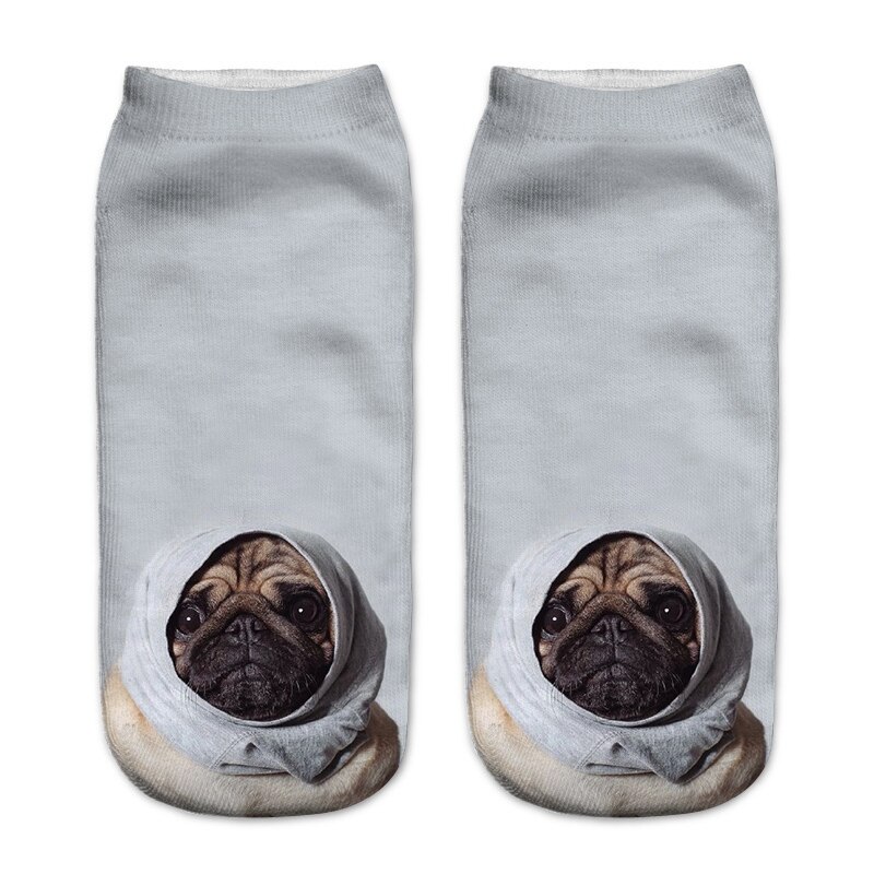 3D Printing Women Socks Unisex Socks Meias Feminina Funny Low Ankle pug Socks: A314