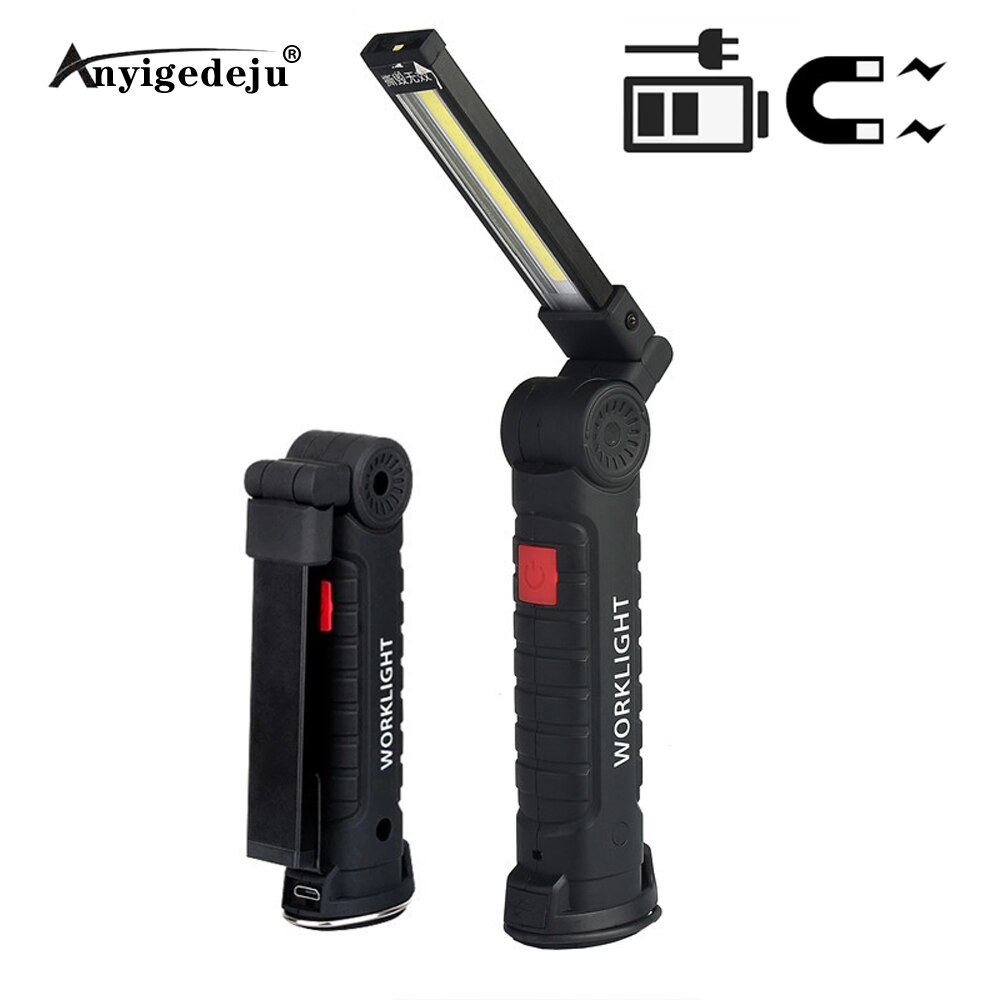 USB Rechargeable Battery Multi Function Folding Work Light COB LED Camping Torch Red Flashlight Magnet hook Up Portable lantern