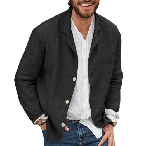 Men Autumn Casual Solid Color Long Sleeve Single-breasted Blazer Coat Jacket Wedding Dress Coat Casual Business Male Suit Coat: Black / L