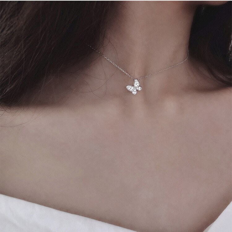 Böhmischen Mond Sterne Kristall Herz Choker Halskette für Frauen Schmetterling Halsketten Anhänger auf Neck Chocker Mädchen Koreanische Schmuck: silver butterfly