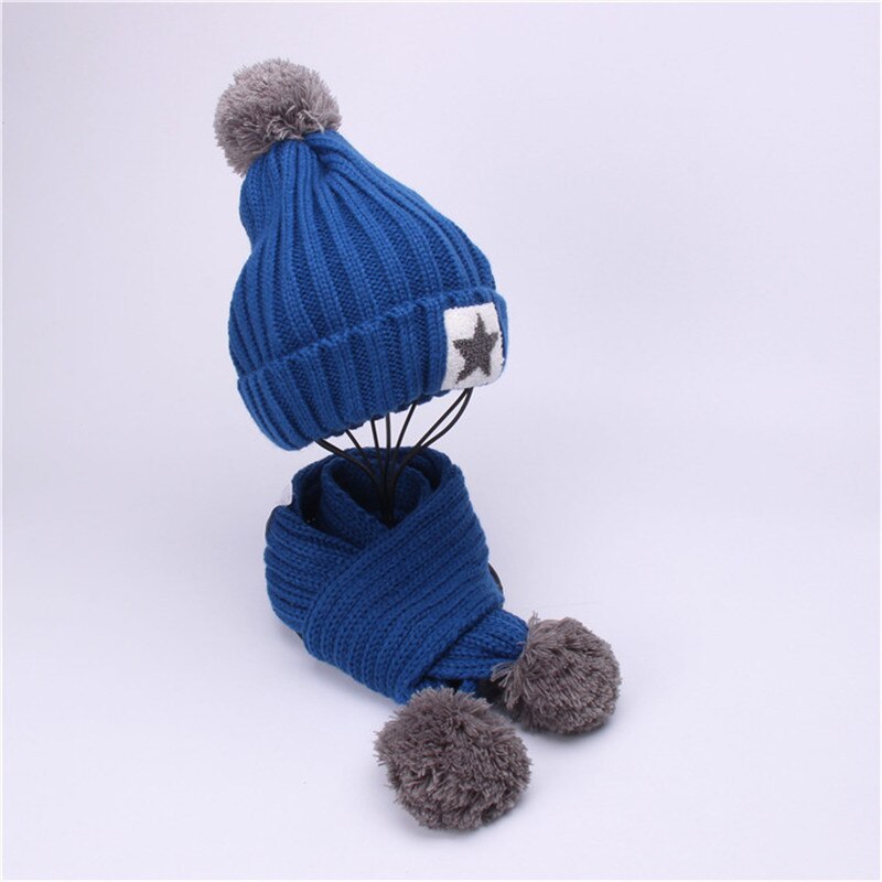 Winter warme kinderset met muts en sjaal voor kinderen, gebreide fluwelen muts, sjaal, babymeisje, jongen, effen pompon, muts, sjaal