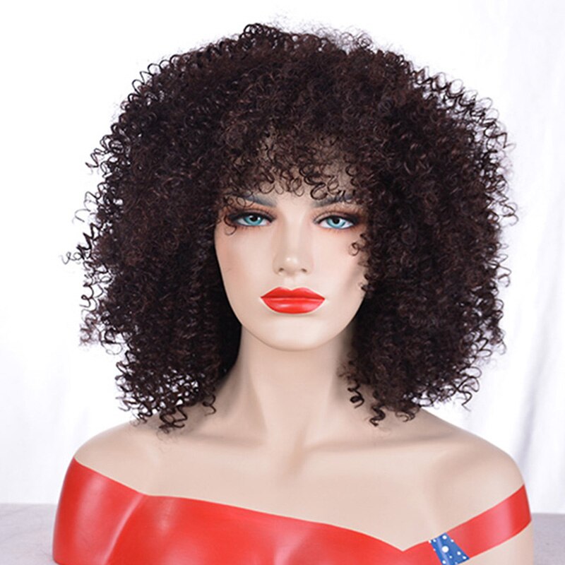MSIWIGS Brown Synthetic Kinkly Curly Wigs for Women Black Short Afro Wig with Bangs Heat Resistant: Brown