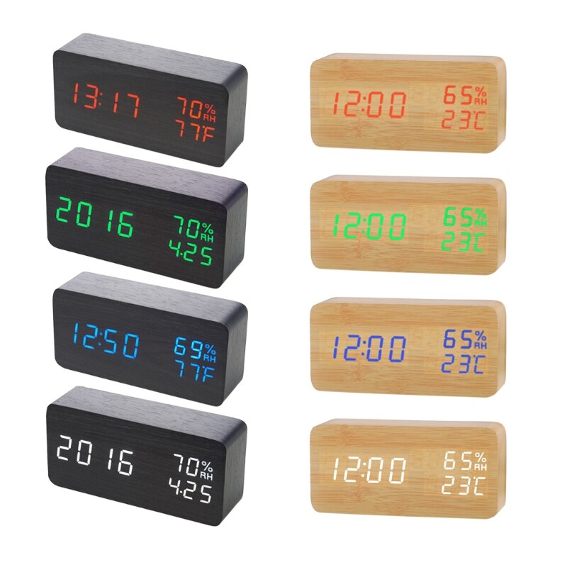 Multifunction Alarm Clock in Wood Digital Alarm Clock Prevent Being Late and Sleeping Home Decoration