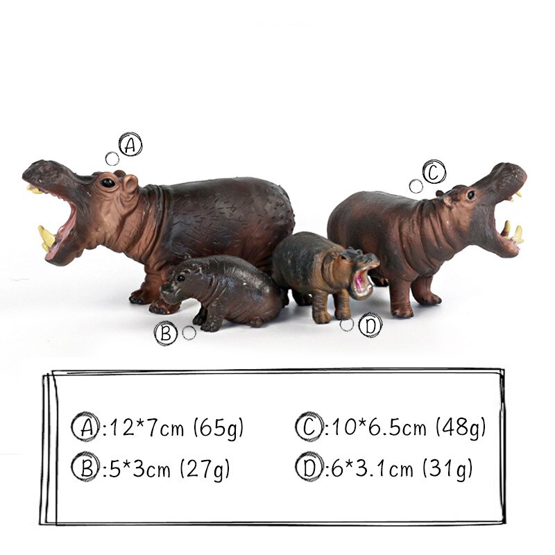 YUC Animal Toy Zoo Set Simulation Figurines Model Wild Lion Tiger Wolf Action Figure Farm Poultry Horse Cow Pig Educational: Hippo