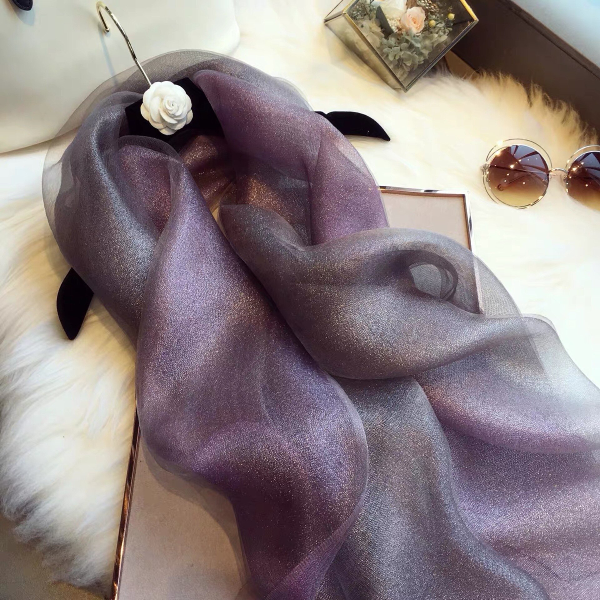ombre organza silk hijab scarf shimmer scarves and shawls echarpe muslim party hijabs: 3