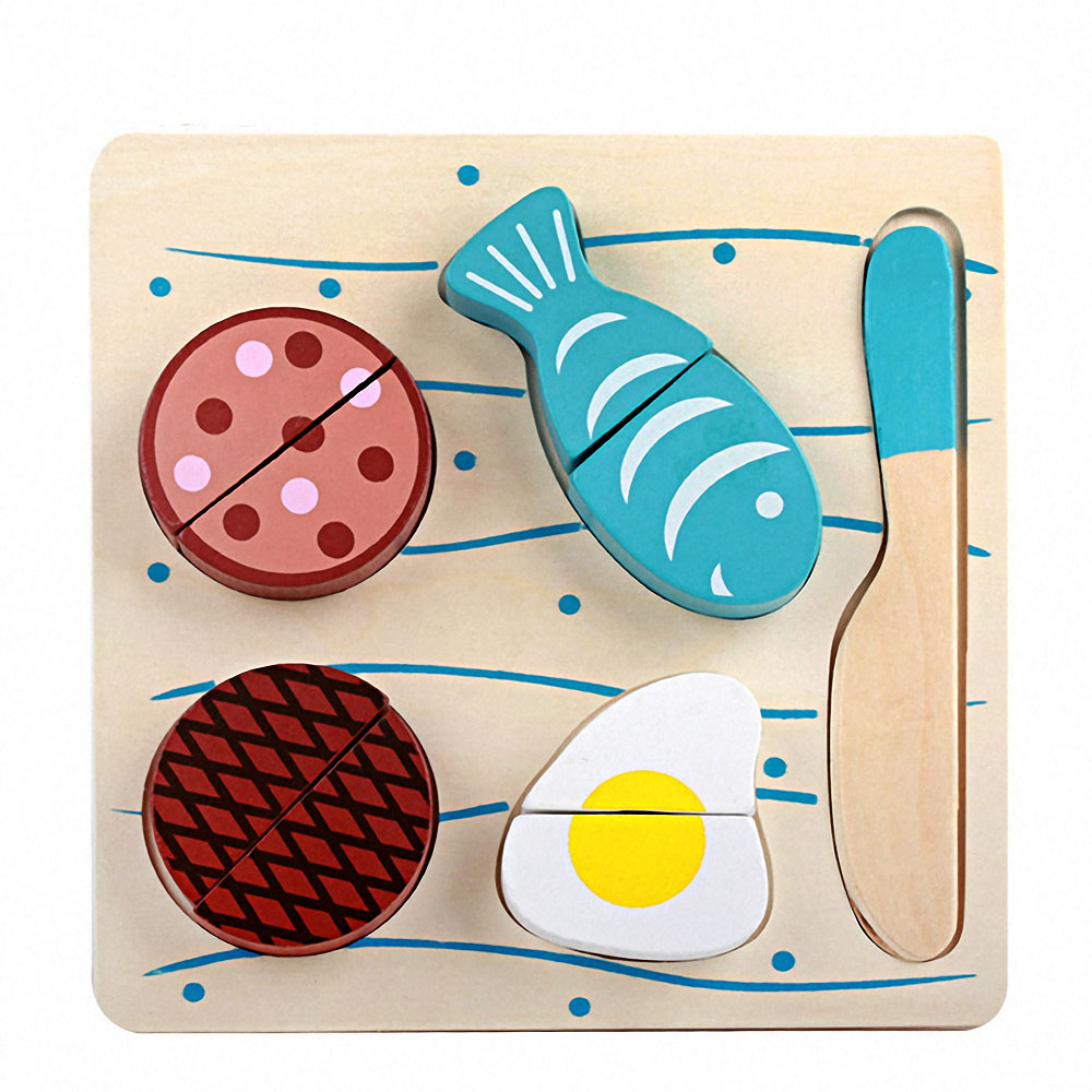 6 stilarter træ træskæring frugt grøntsager dessert puslespil køkken legetøj børn foregiver lege madlavning pædagogisk legetøj: Fisk