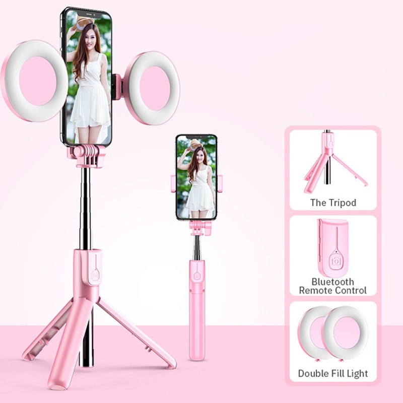 Wireless bluetooth Selfie Stick LED Ring light For iPhone X 8 Android smartphones expandable handheld monopod real-time Tripod