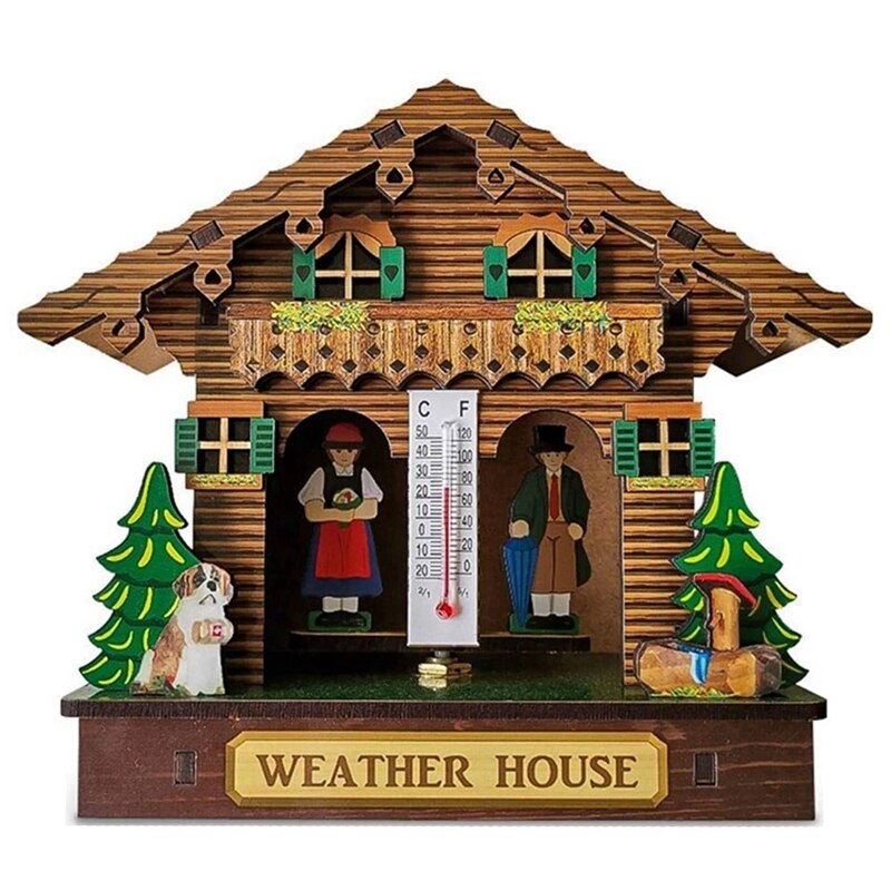 Weather House Forest Weather House with Man and Woman Wood Chalet Barometer Thermometer and Hygrometer Home Decoration: Default Title