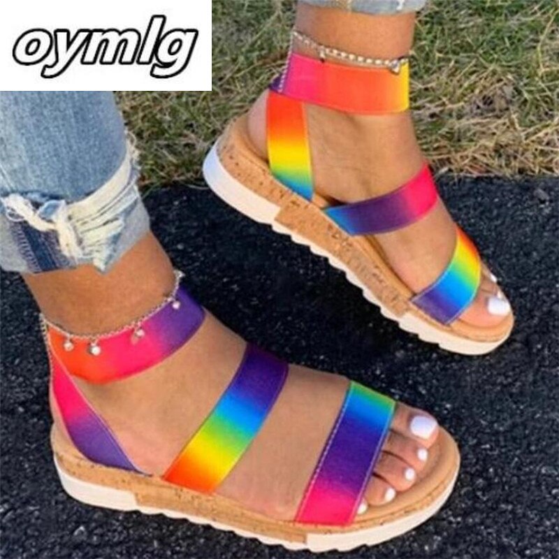 Sandales arc-en-ciel à plateforme pour femmes, chaussures d'été multicolores, grande taille 35-43, à la ,