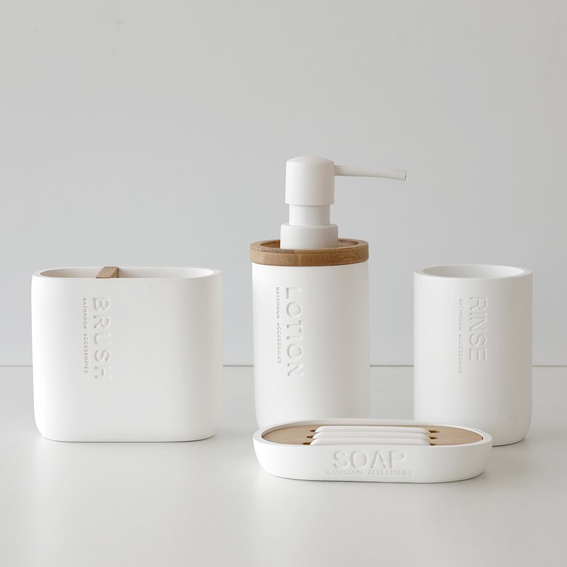 Ensemble d'accessoires de salle de bain 4 pièces, outils de lavage, porte-brosses à dents, porte-dentifrice, boîte distributrice de savon liquide, bouteille à pompe, ensemble de lavage: 4 pieces W