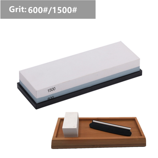 2-IN-1 Knife Sharpener Sharpening Stone Whetstone Scissors Sharpener System Grinding Wet Stone Honing Kitchen Tool: 600 1500 set