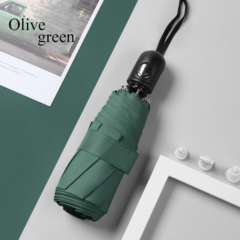 Mini 8 Botten Automatische Paraplu Effen Kleur Vijf Opvouwbare Paraplu Stevige Parapluie 5-Vouwen Vrouwen Pocket Umbrellara In vrouwen: Green