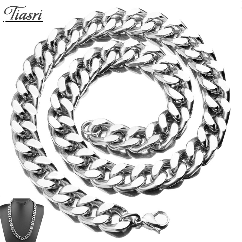 Tiasri Ästhetischen Edelstahl männer Halskette Armband Curb Cuban Link Kette Punk Schmuck Kragen Choker 15mm