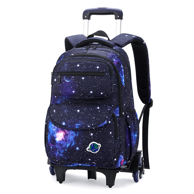 Kinder Trolley Schulranzen Raum Starry Sky Gedruckt Abnehmbarer Jungen Roll Rucksäcke Kinder Gepäck Rädern Taschen Bare Bookbag: 6 wheels C