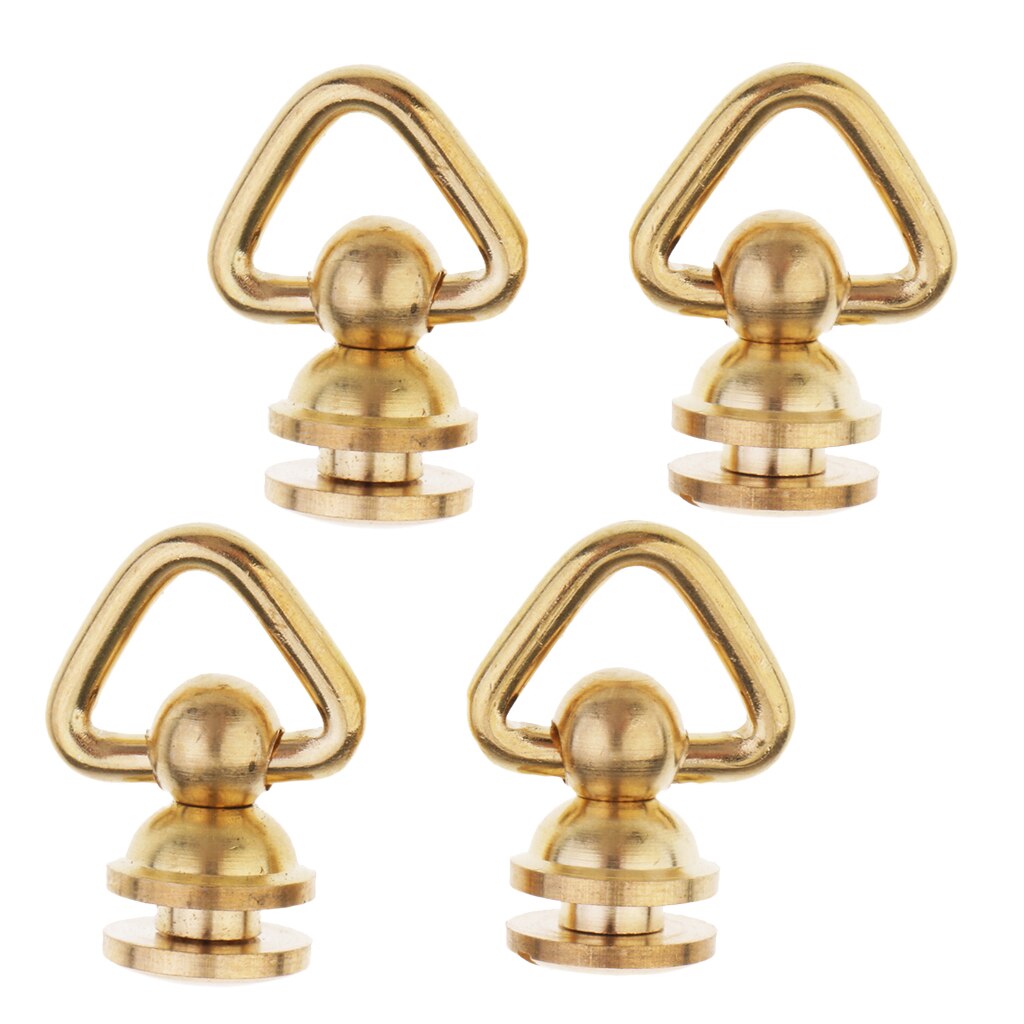 Poteau de boule avec Triangle anneau Rivet | Clou à tête ronde, vis à l'arrière en laiton 4 pièces