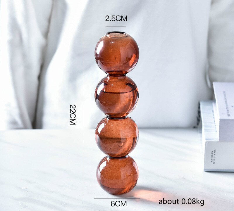 Vase à bulles en verre coloré , Arrangement de fleurs, ornements de Table hydroponique, décoration de maison: Tall Brown