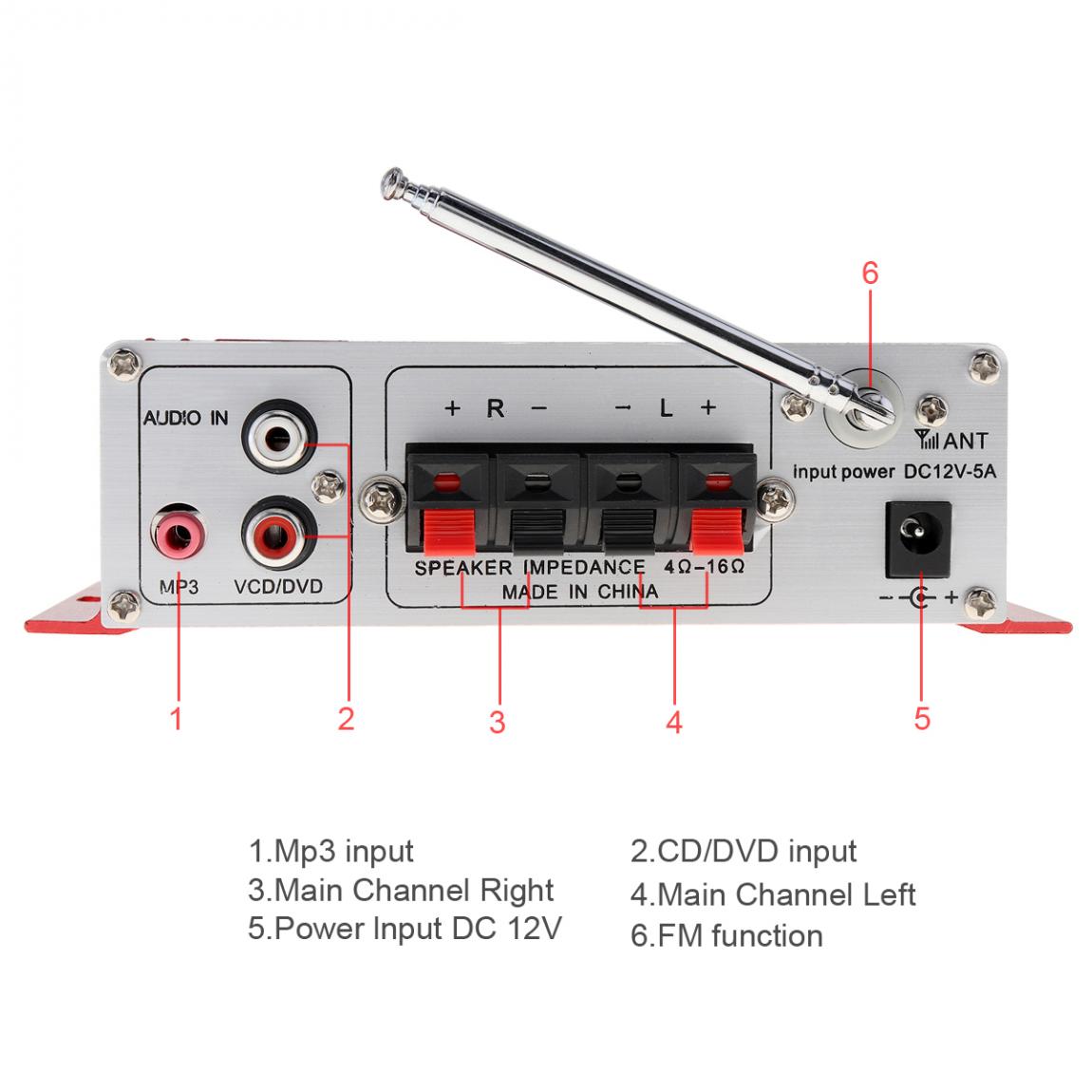 Kentiger-miniamplificadores de auriculares HY-502S DC 12V, amplificador de auriculares SD/USB, Radio FM con Control remoto para casa/coche, compatible con Bluetooth