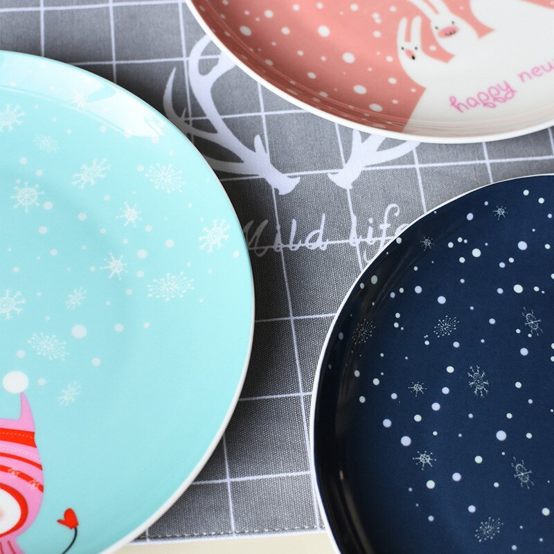 Assiette en céramique noël style occidental dessin animé peint à la main petit déjeuner bonhomme de neige bol cuisine ménage nourriture assiette vaisselle