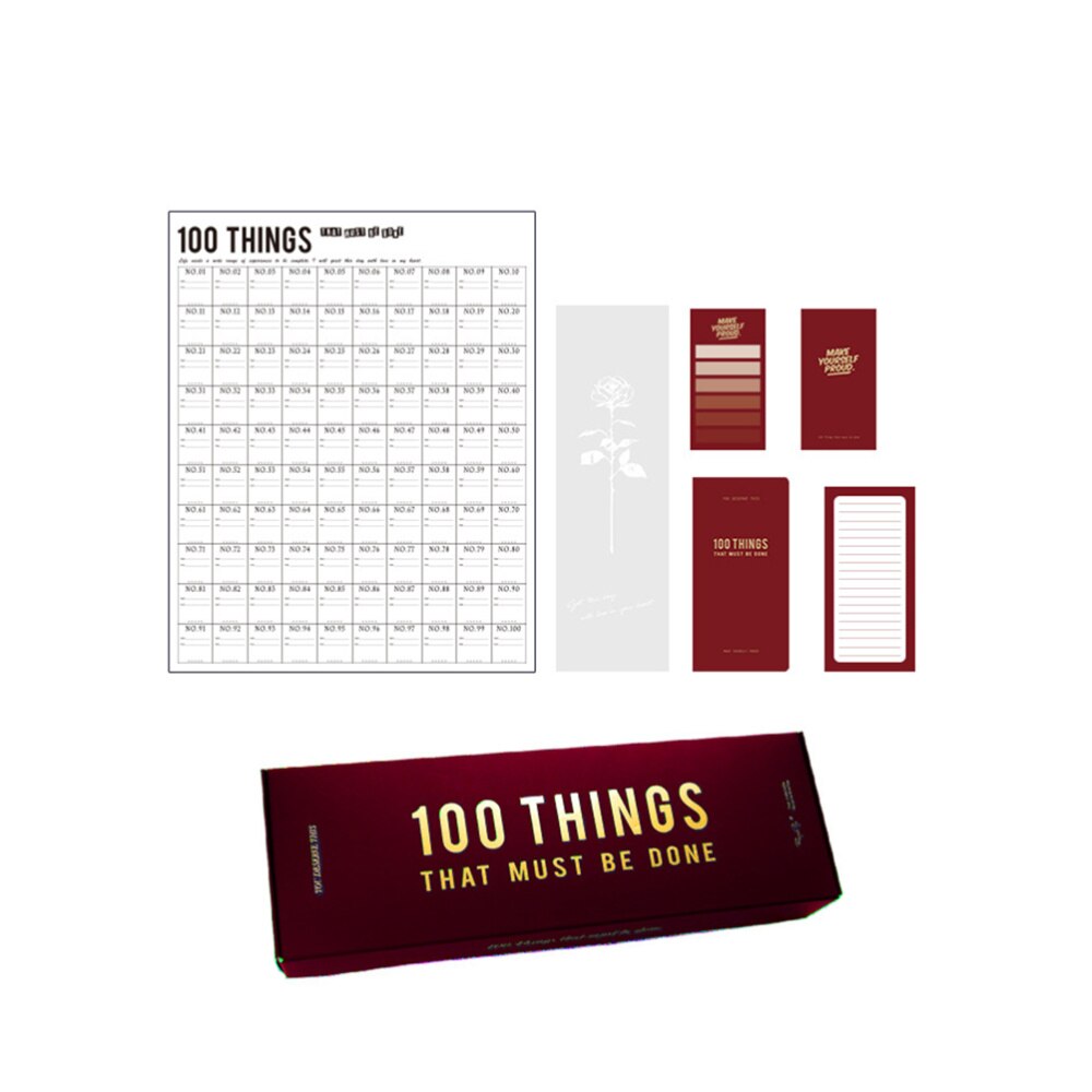 100 Days Planner Set Wall Sticker Work Schedule Record Sheet Notebook Notepad Greeting for Home School (Red): Red