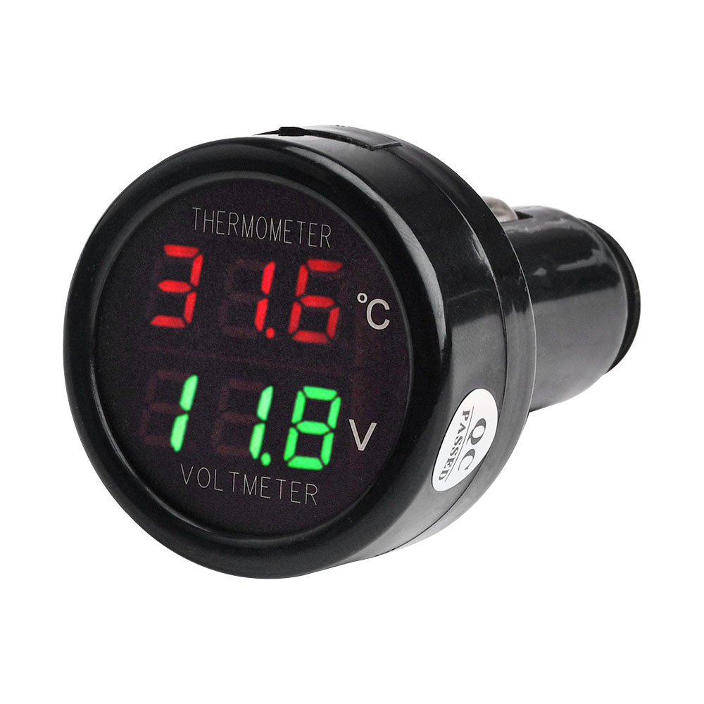 12 V 24 V 36 V Digital Auto Voltmeter Thermometer Zigarettenanzünder Stil 2 in 1 DC 8 V-36 V Batterie Monitor Spannung Temperatur Meter: Blau