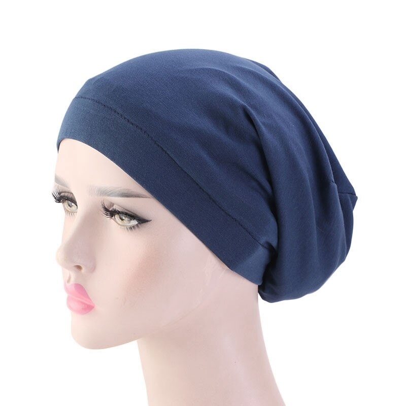 Kvinnor satin foder chemo hår keps elastiskt band nattsömn mössa cancer mössor kepsar huvudbonader hårstyling accessoarer: Marin