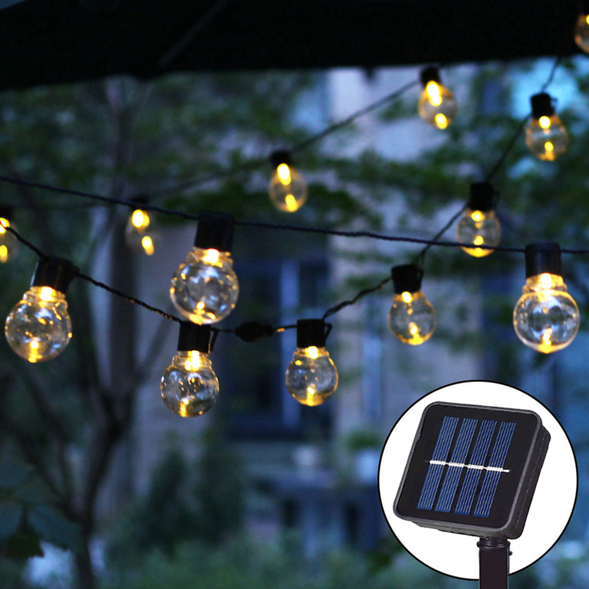 Guirnalda de luces solares para exteriores, bombillas de globo, lámparas solares para jardín, terraza, , Camping, decoración de calle de Navidad