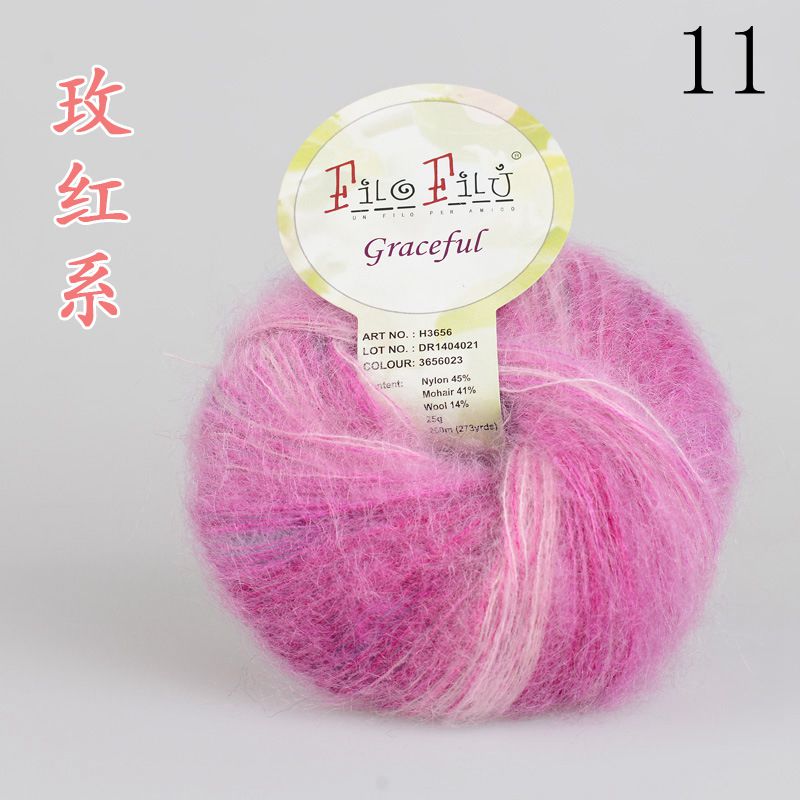 25g/ mye kamgarn myk regnbue farge mohair garn nøster hånd strikke maling farget hekle garn: 11